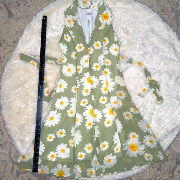 Sz 4 Au La La Design Green Collared dress with Daisy Detailed Print - Picture 1 of 10